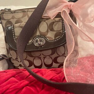 Coach Tan and Brown Signature Crossbody Bag like New no tags